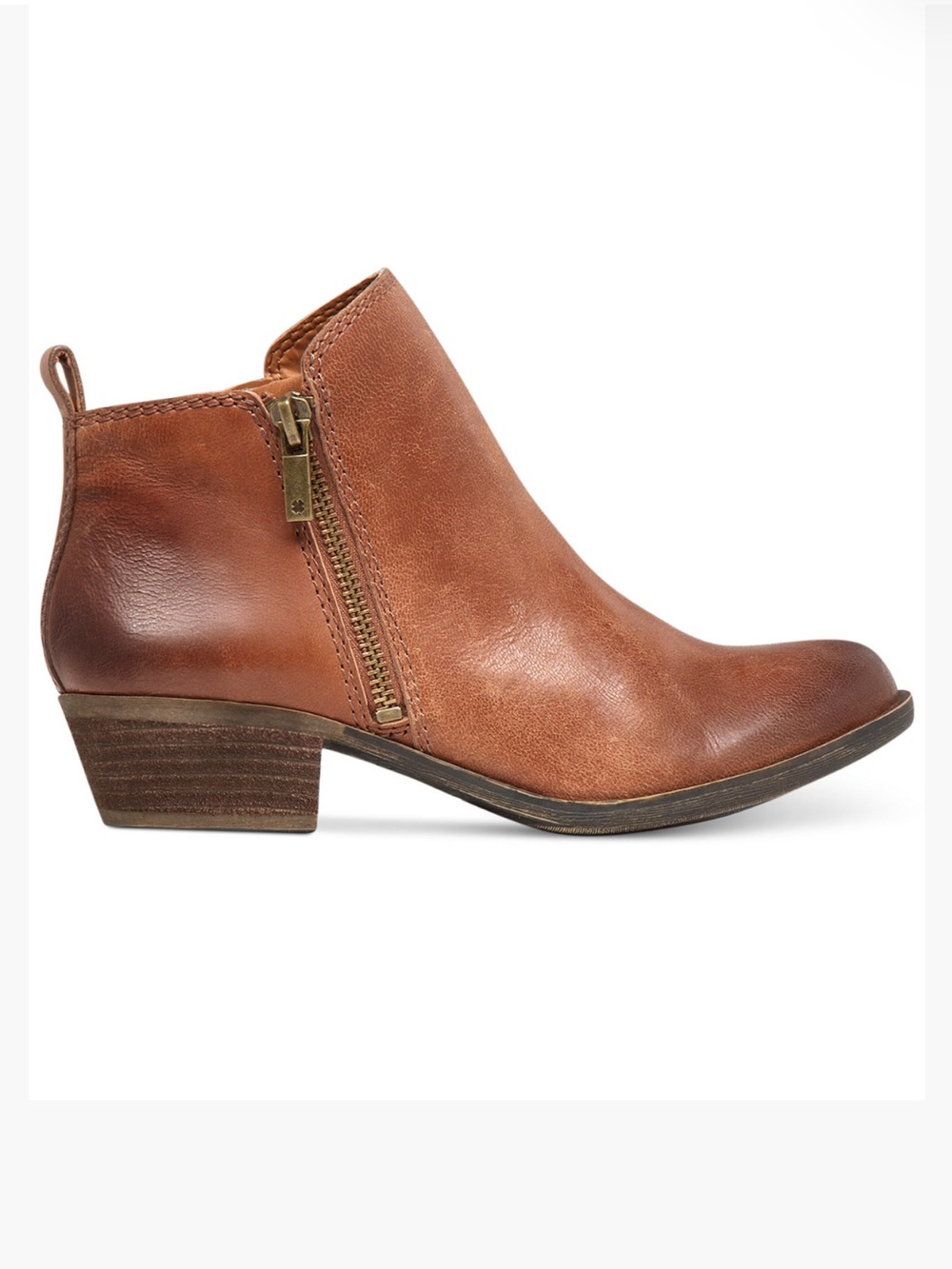 Lucky Brand's Basel booties. Distressed tan. Size 7